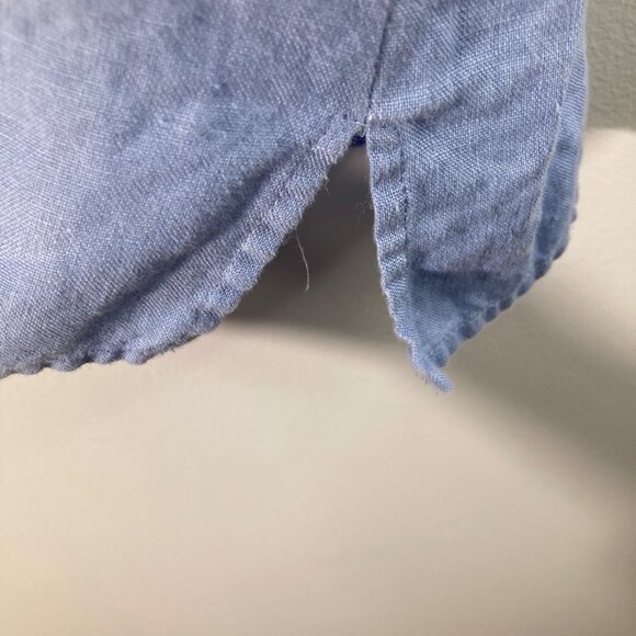 Womens Liz Claiborne Linen Button Shirt Short Sleeve Lace Detail Collar XL Blue - Picture 6 of 8